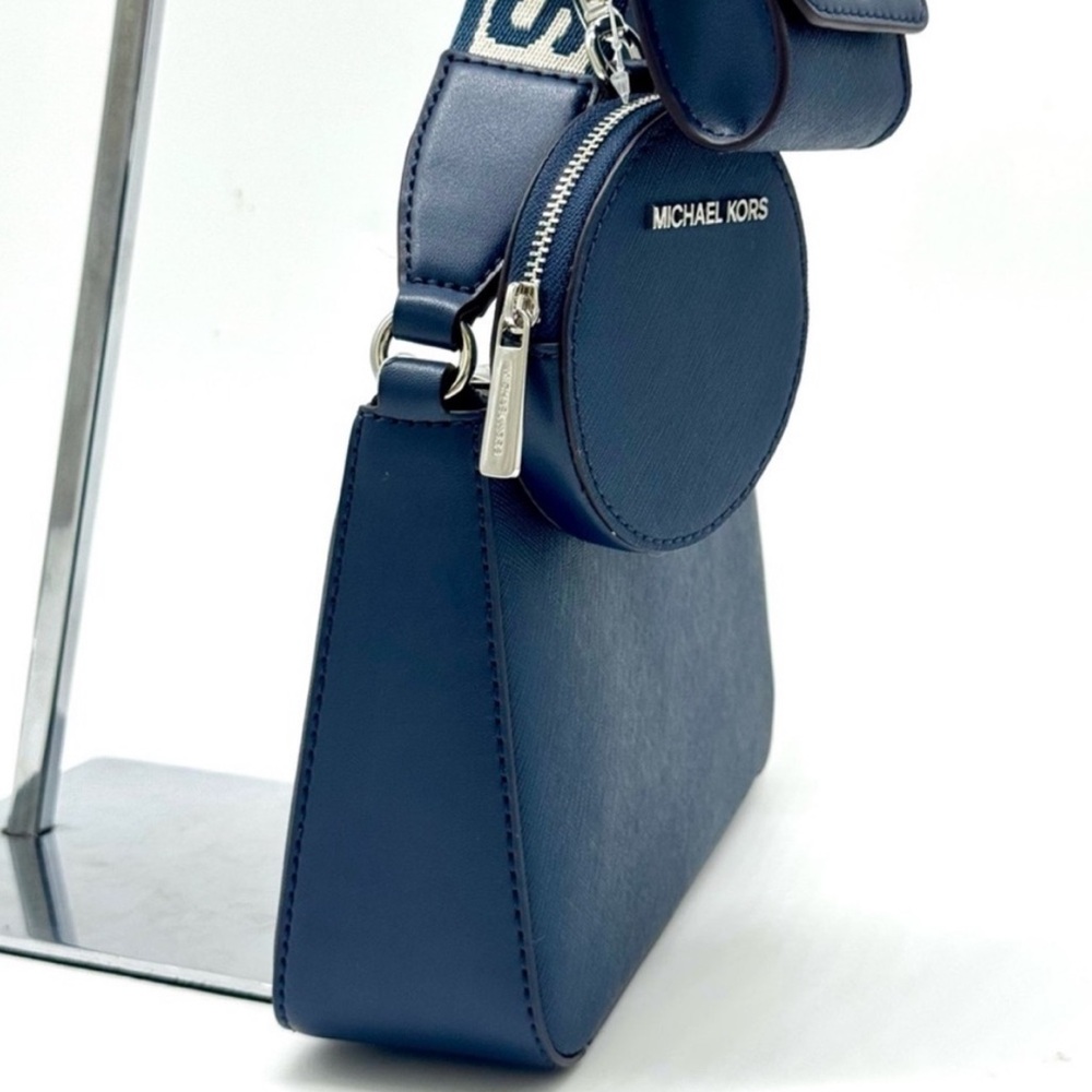 Michael Kors Small Leather Crossbody Bag w Case for Apple Airpods Pro® Navy - Picture 5 of 11